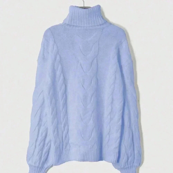Blue Casual Women's High Collar Sweater - Picture 3 of 4